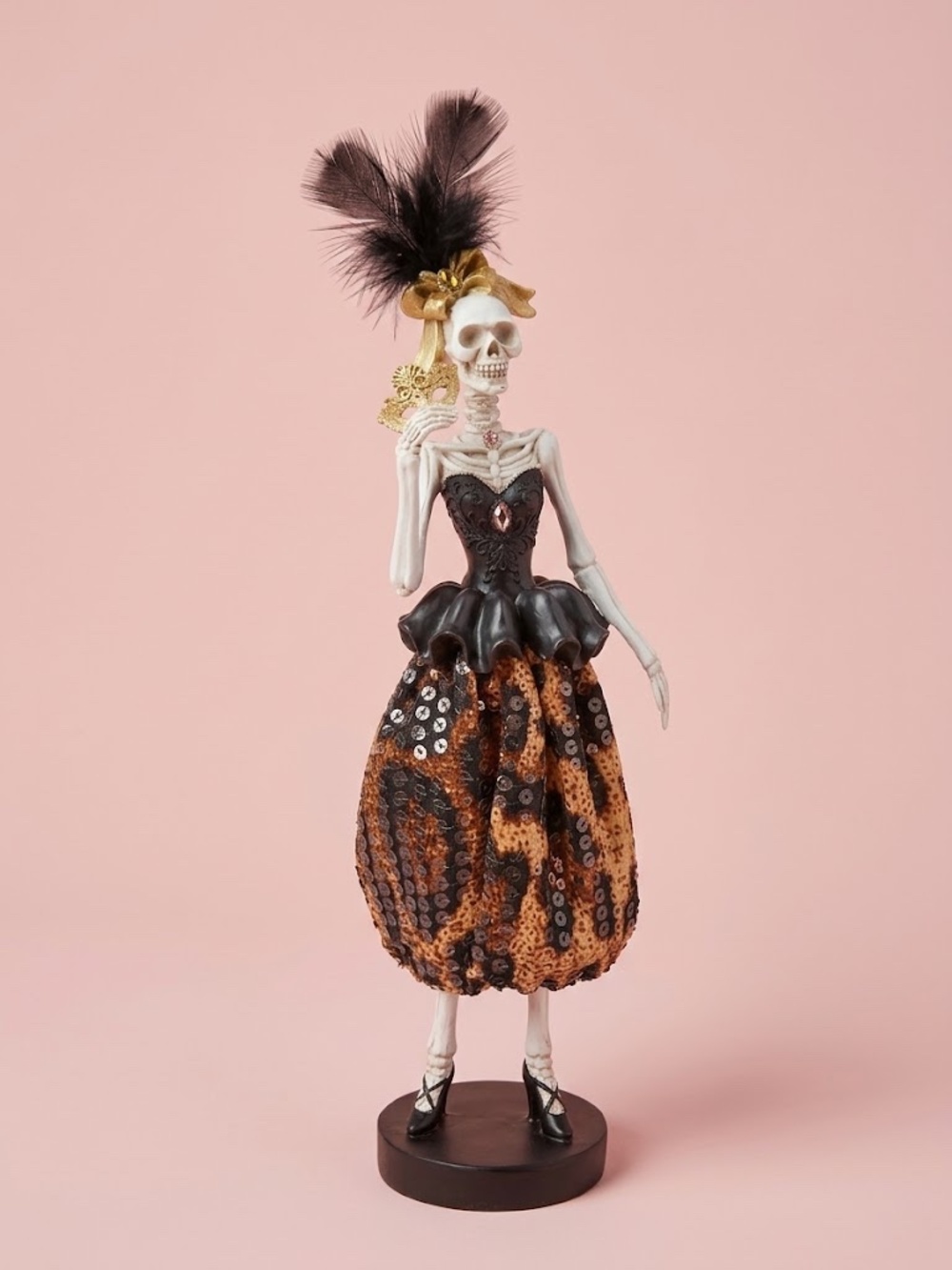 NWT Black and Gold Skeleton Lady Figurine - Decorative Home Art